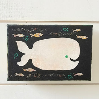 Whale In the Deep Dark Sea 4x6" Original Collage