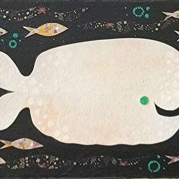 Whale In the Deep Dark Sea 4x6" Original Collage