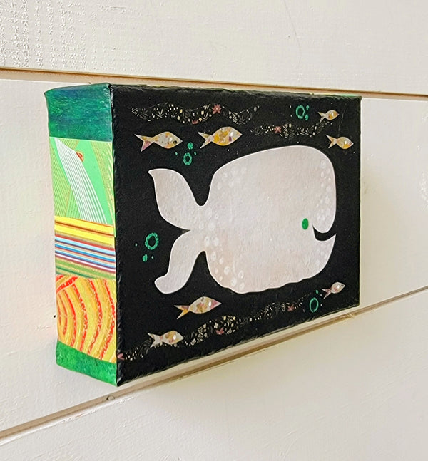 Whale In the Deep Dark Sea 4x6" Original Collage