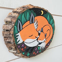 Nap Time for Foxes Painted  Wooden Pine 6" Round