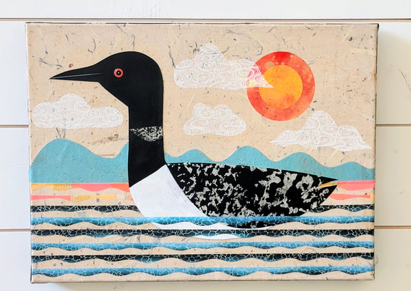 Loon On Lake 12x16" Original Collage