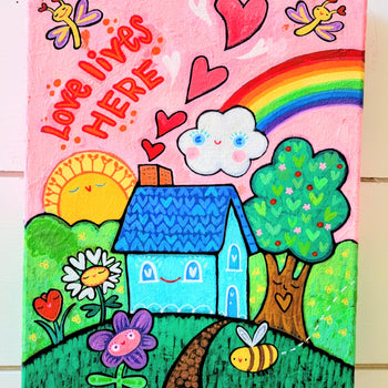 LOVE Lives Here Original Painting 8x10" Original Collage