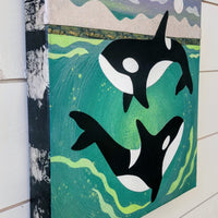 Orcas'Midnight Swim 12x12" Original Collage