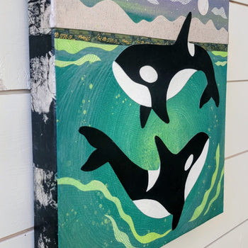 Orcas'Midnight Swim 12x12" Original Collage