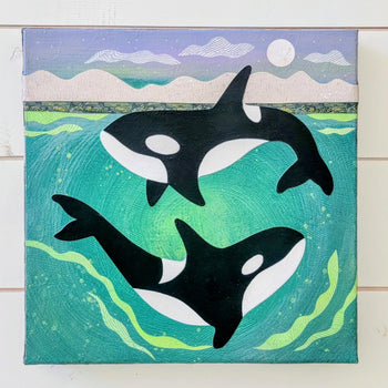 Orcas'Midnight Swim 12x12" Original Collage