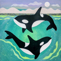 Orcas'Midnight Swim 12x12" Original Collage