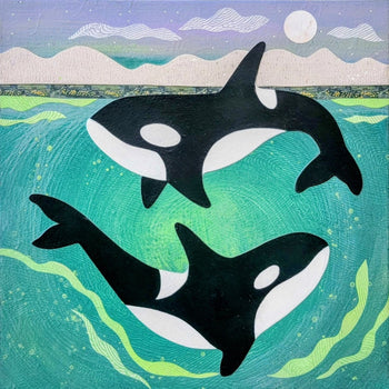 Orcas'Midnight Swim 12x12" Original Collage