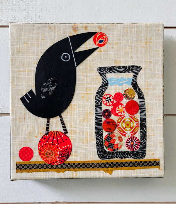 Thirsty Crow 8x8" Original Collage