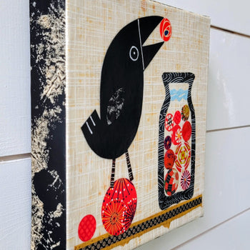 Thirsty Crow 8x8" Original Collage