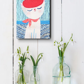 Cat In Hat-Blue 6x8" Original Collage