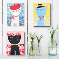 Cat In Hat-Blue 6x8" Original Collage