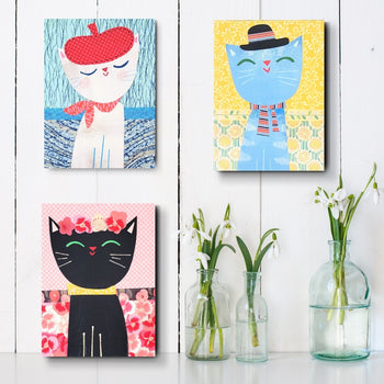 Cat In Hat-Blue 6x8" Original Collage