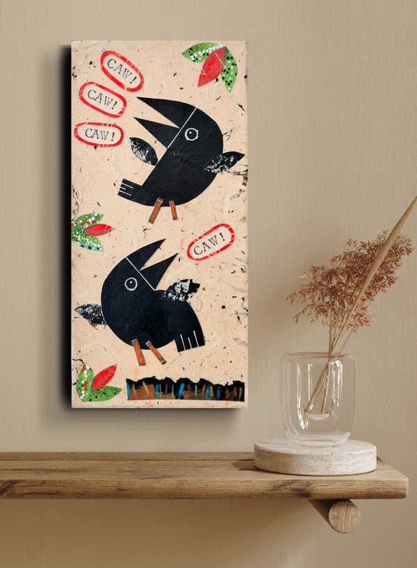 Chatty Crows 6x12" Original Collage