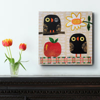 Owls With Apple and Daisy 10x10" Original Collage