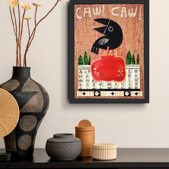 Crow With Fruit and Music 9x12" Original Collage