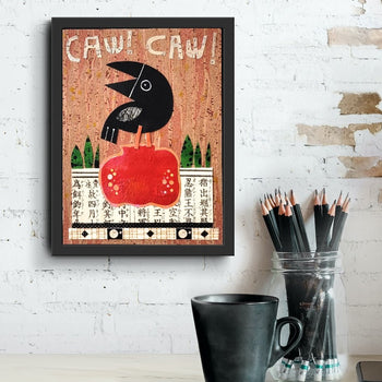 Crow With Fruit and Music 9x12" Original Collage