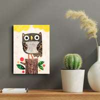 Owlet On a Stump 6x8" Original Collage