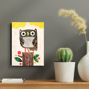Owlet On a Stump 6x8" Original Collage