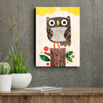 Owlet On a Stump 6x8" Original Collage