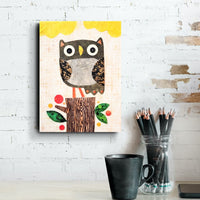 Owlet On a Stump 6x8" Original Collage