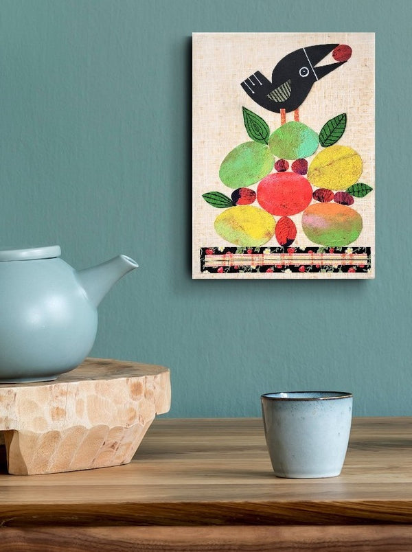 Crow With Fruit 9x12" Original Collage