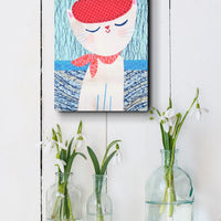 Cat In Hat-Blue 6x8" Original Collage