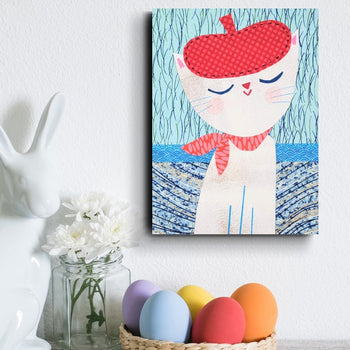 Cat In Hat-Blue 6x8" Original Collage