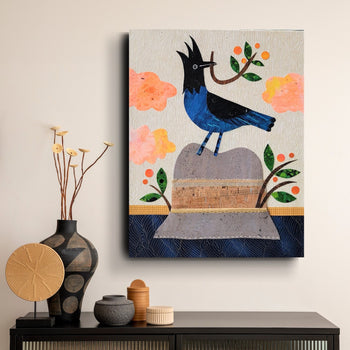 Bird On a Hat- Steller's Jay 11x14" Original Collage