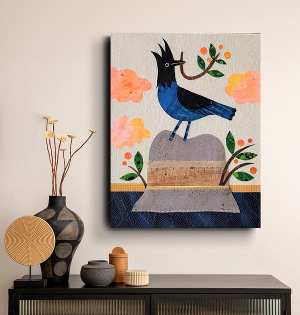 Bird On a Hat- Steller's Jay 11x14" Original Collage