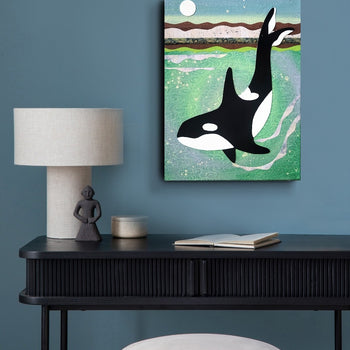 Orca At Moonrise 9x12" Original Collage