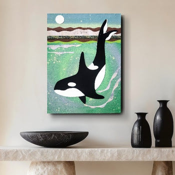 Orca At Moonrise 9x12" Original Collage