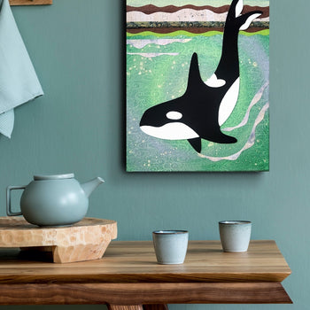 Orca At Moonrise 9x12" Original Collage