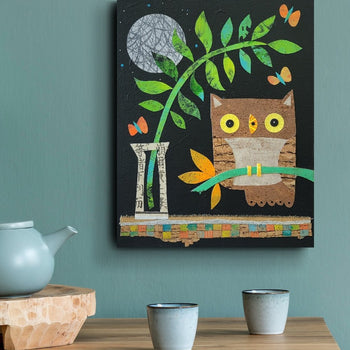 Owlet On a Branch 8x10" Original Collage