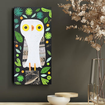 Owl On a Stump At Midnight 6x12" Original Collage