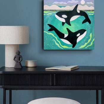 Orcas'Midnight Swim 12x12" Original Collage