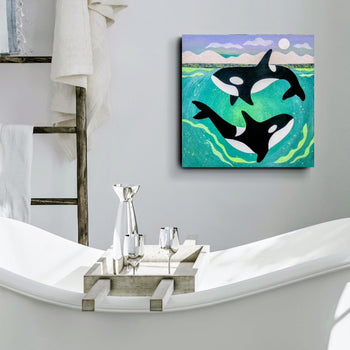 Orcas'Midnight Swim 12x12" Original Collage