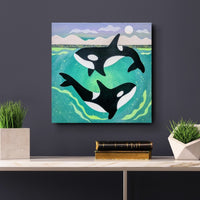 Orcas'Midnight Swim 12x12" Original Collage