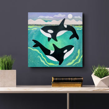 Orcas'Midnight Swim 12x12" Original Collage