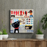 Market Kitty 8x8" Original Collage Portugal Fish Series