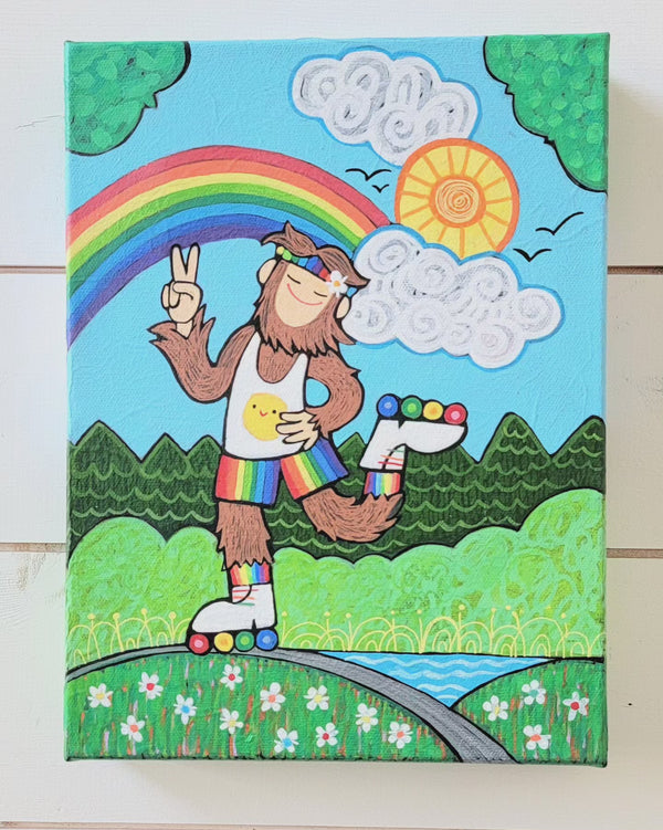 Feelin' It! Sasquatch Rainbow Original Painting 9x12"