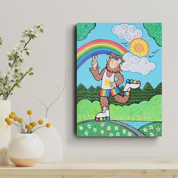 Feelin' It! Sasquatch Rainbow Original Painting 9x12"