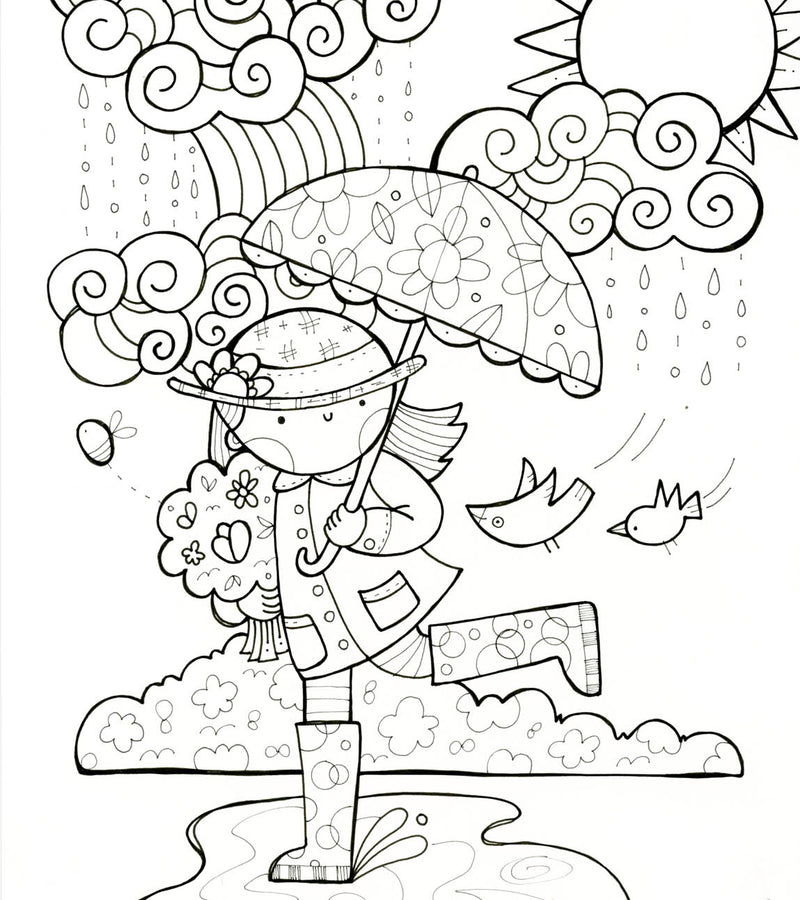 Kate Endle line illustration of girl with umbrella
