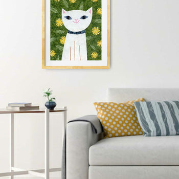 White Cat Looking Back Print