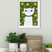 White Cat Looking Back Print