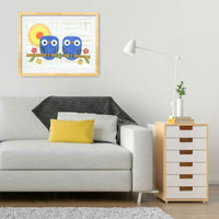 Blue Owlets on a Branch Print
