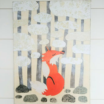 Fox In Winter 12x16" Original Collage