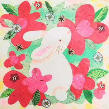 Bun Bun In My Garden 6x6" Original Collage
