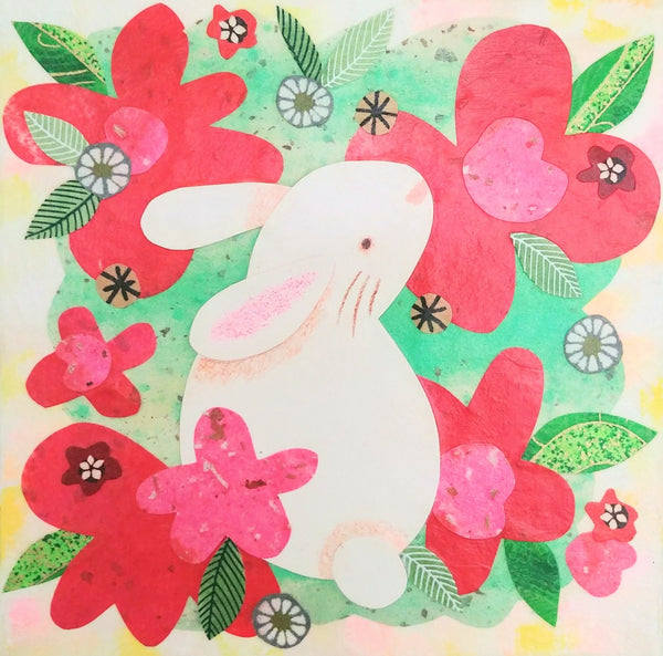 Bun Bun In My Garden 6x6" Original Collage