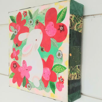 Bun Bun In My Garden 6x6" Original Collage