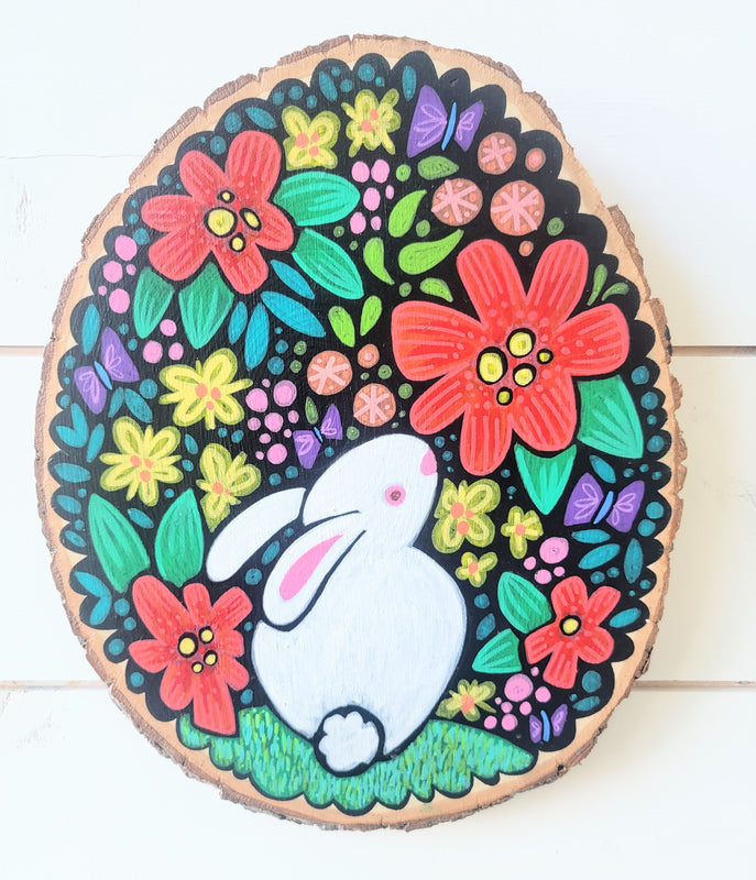 Rabbit In My Garden Painted Round